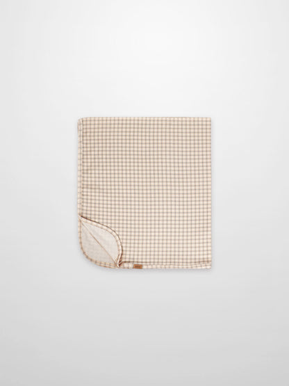 Oatmeal Grid Blanket - Blue swaddle blanket for boys by Adee with light blue and brown grid pattern