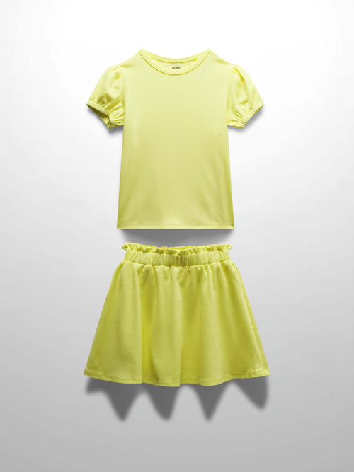 Yellow ribbed skirt set girls