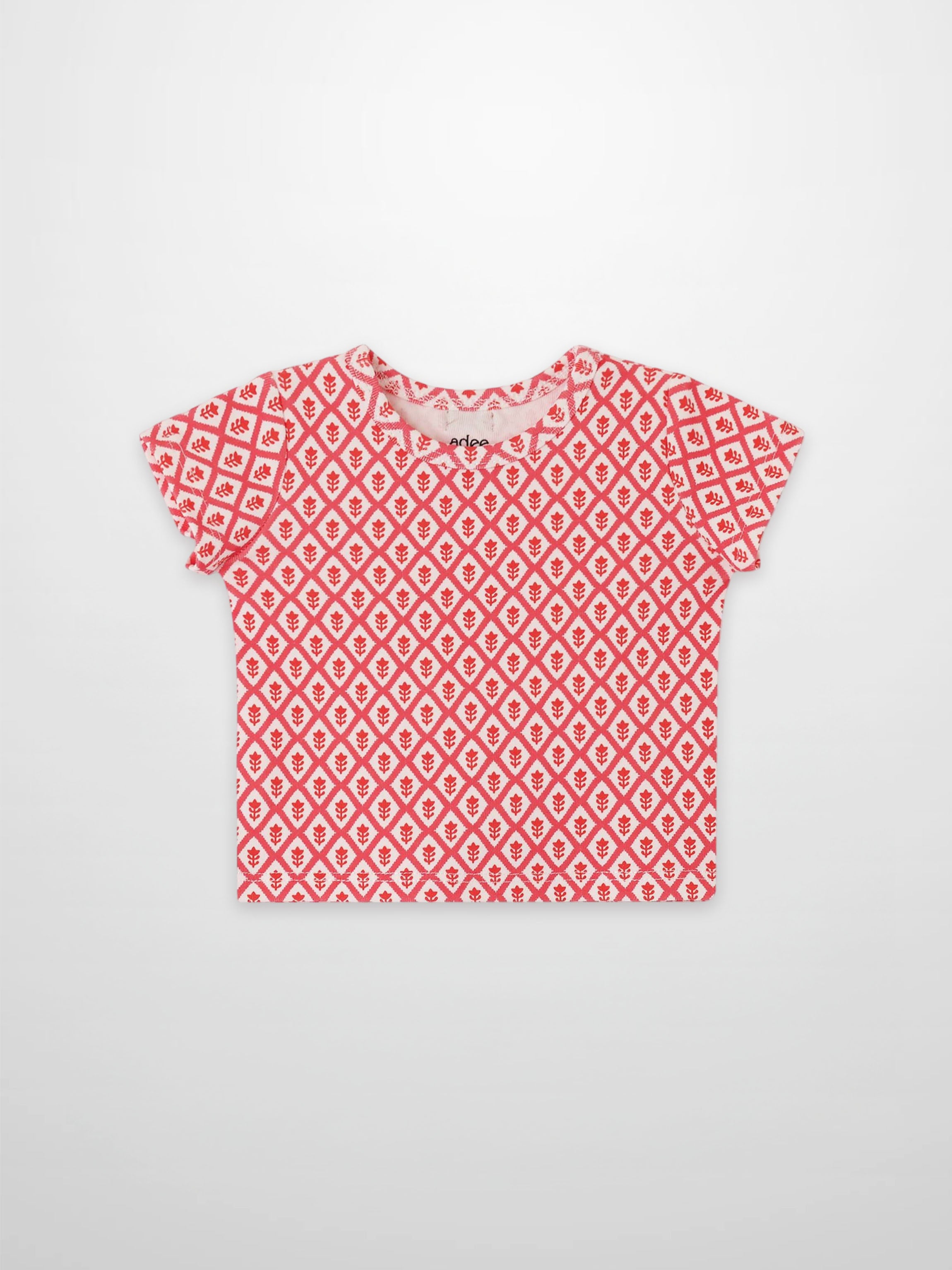 Diamond Flower T-Shirt for girls by Adee, red diamond-pattern short-sleeve top