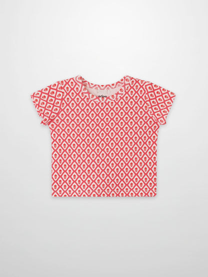 Diamond Flower T-Shirt for girls by Adee, red diamond-pattern short-sleeve top