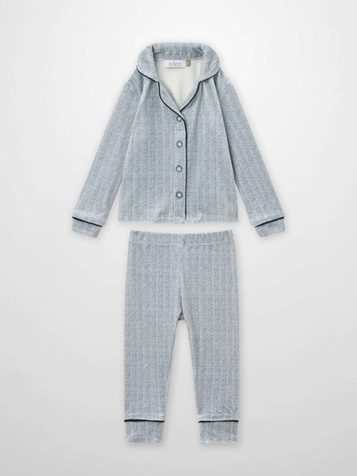 Herringbone Pajamas for boys by Adee, blue two-piece set with piping