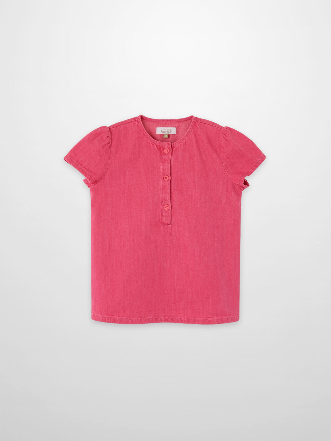 Adee pink denim short-sleeve Henley top for girls with button placket