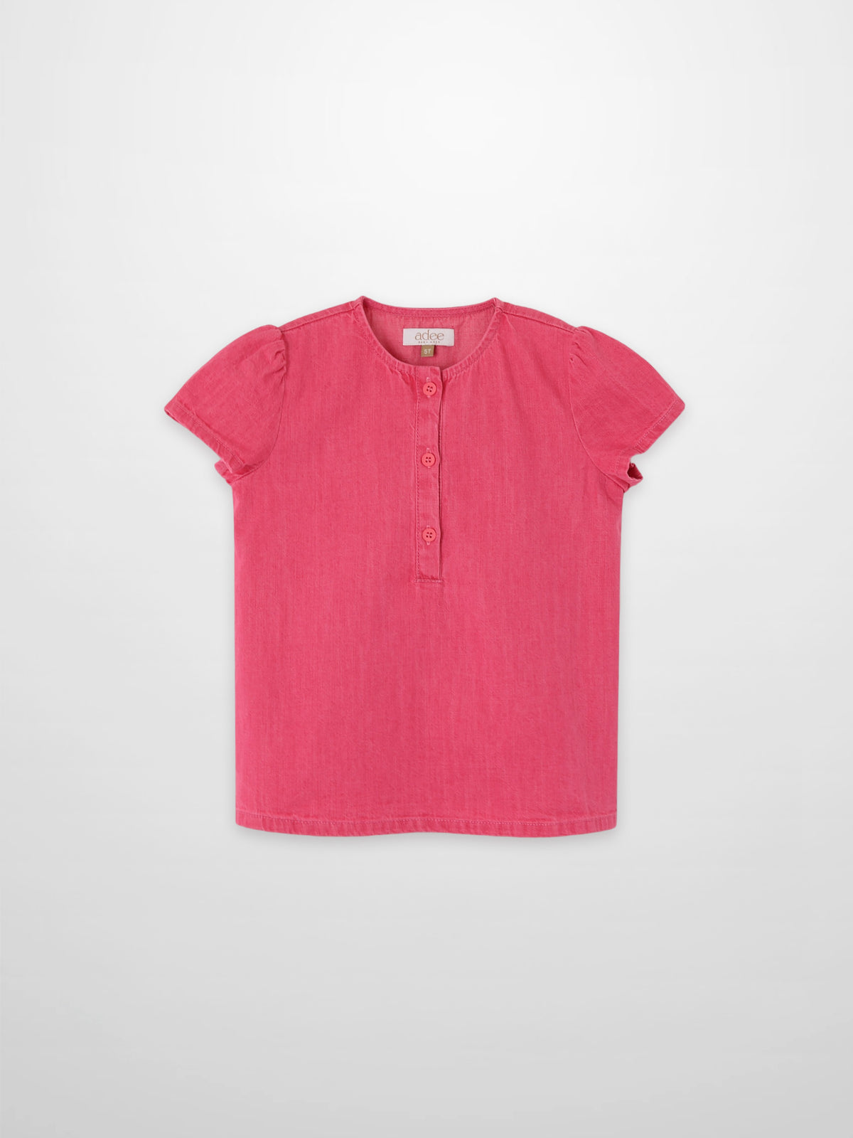 Adee pink denim short-sleeve Henley top for girls with button placket