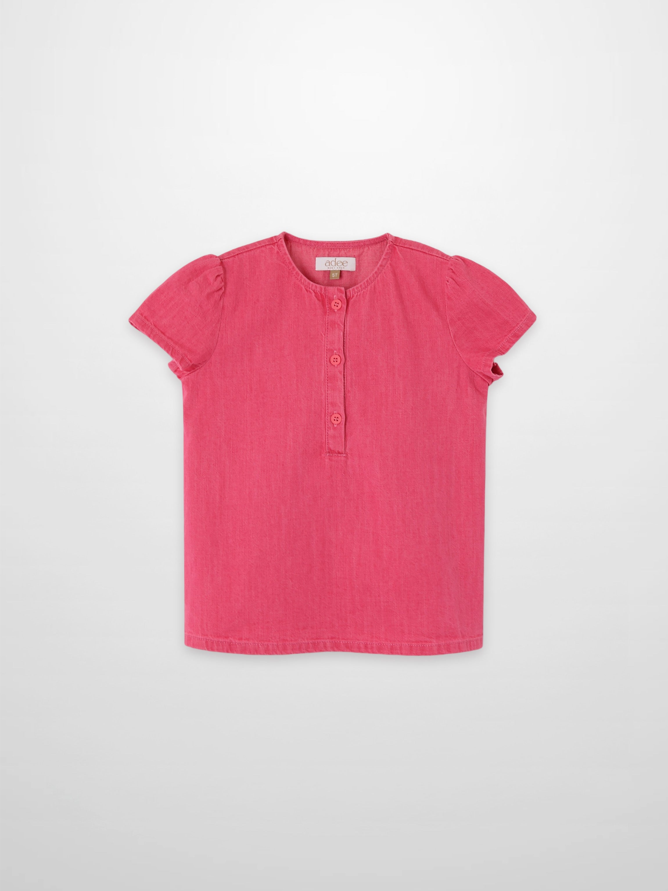 Adee pink denim short-sleeve Henley top for girls with button placket