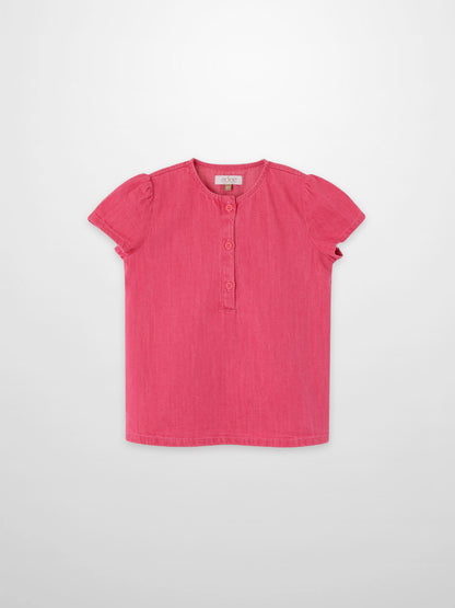 Adee pink denim short-sleeve Henley top for girls with button placket