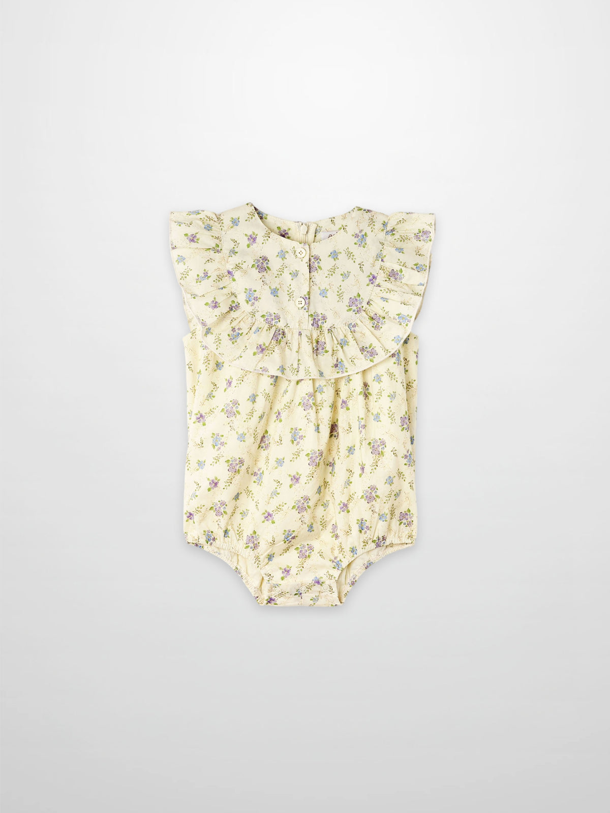 Ivory Flower Romper for girls by Adee with floral print and ruffled sleeves
