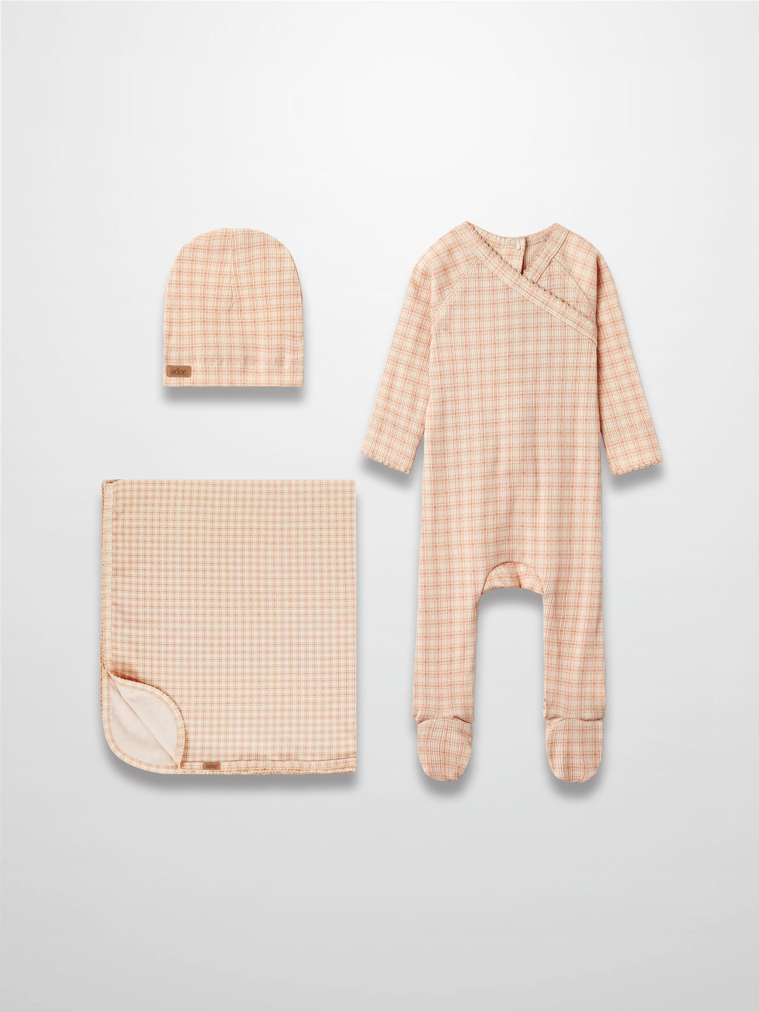 Oatmeal Grid Pink - Layette Set