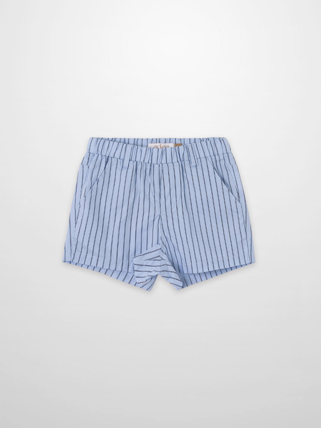 Striped blue cotton shorts for boys by Adee with elastic waistband