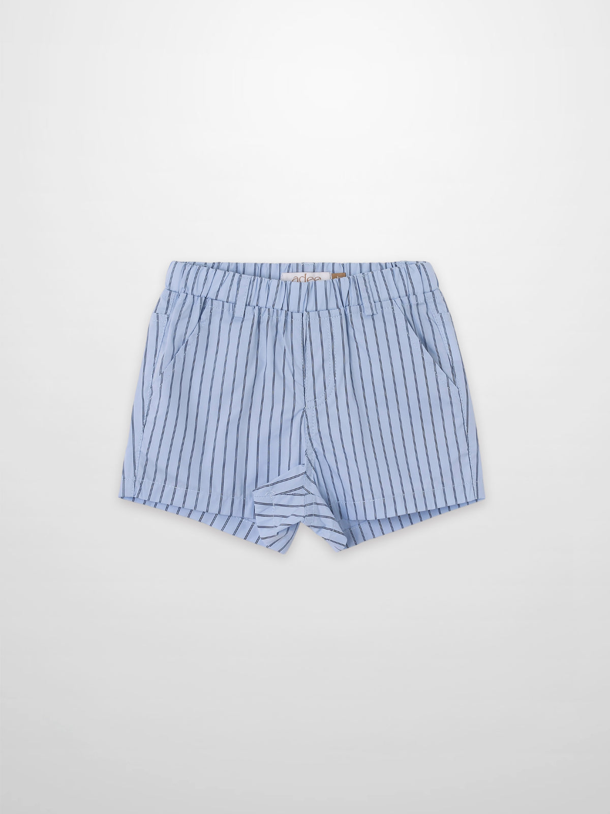 Striped blue cotton shorts for boys by Adee with elastic waistband