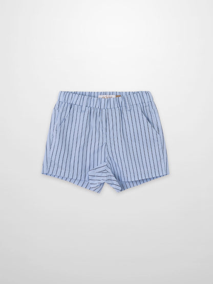 Striped blue cotton shorts for boys by Adee with elastic waistband