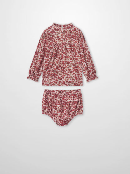 Red Flower Shirt &amp; Bloomers Set; long-sleeve floral top with matching elastic-waist bloomers for little girls
