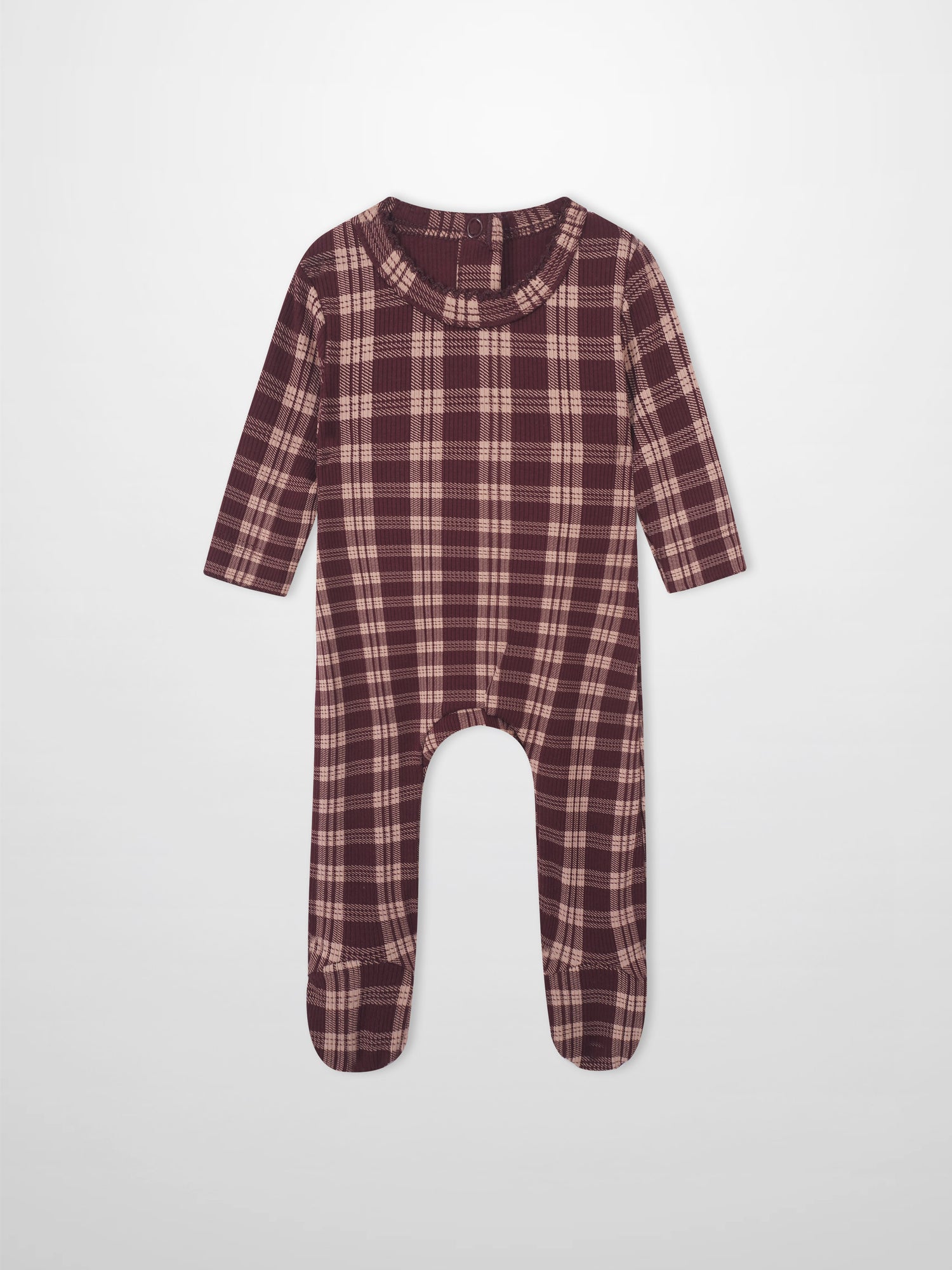 Adee Burgundy Plaid footed girls layette sleeper set