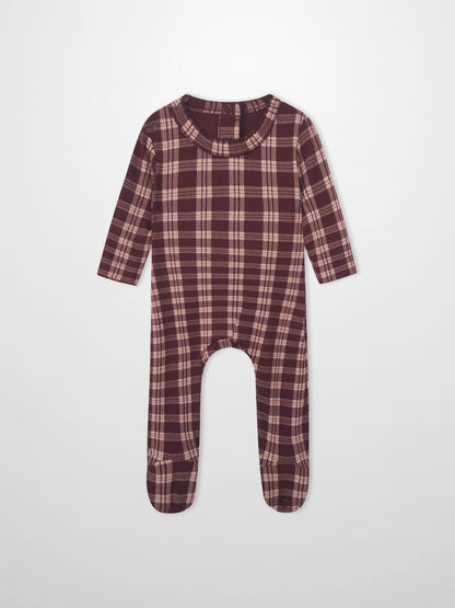 Adee Burgundy Plaid footed girls layette sleeper set