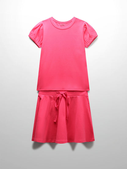 Pink Skirt with Short Sleeve Bubble Shirt
