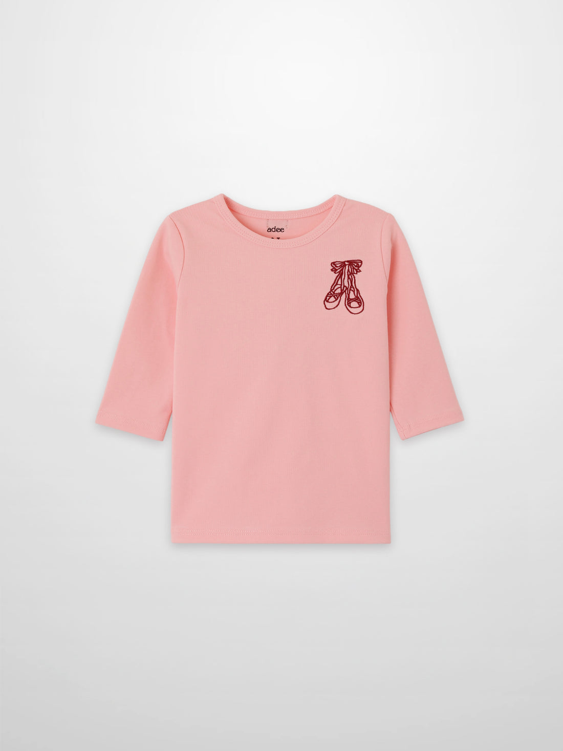 3/4 Sleeve Emblem T-shirt for girls, light pink with ballet shoe embroidery, Adee