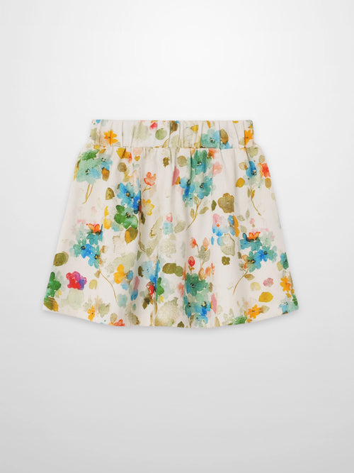 Pastel Flower Skirt by Adee for girls with an elastic waistband and watercolor floral print.