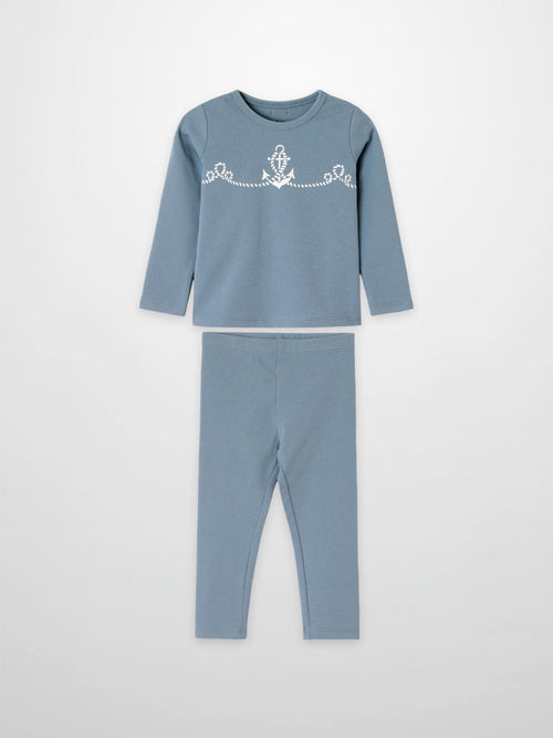 Anchor Pajamas two-piece boys set in blue with white anchor print by Adee.