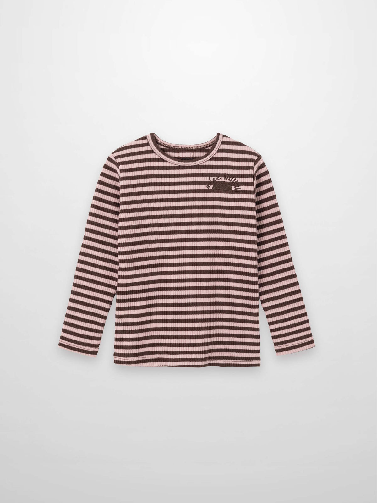 Striped crew-neck t-shirt for girls in brown and pink, Adee