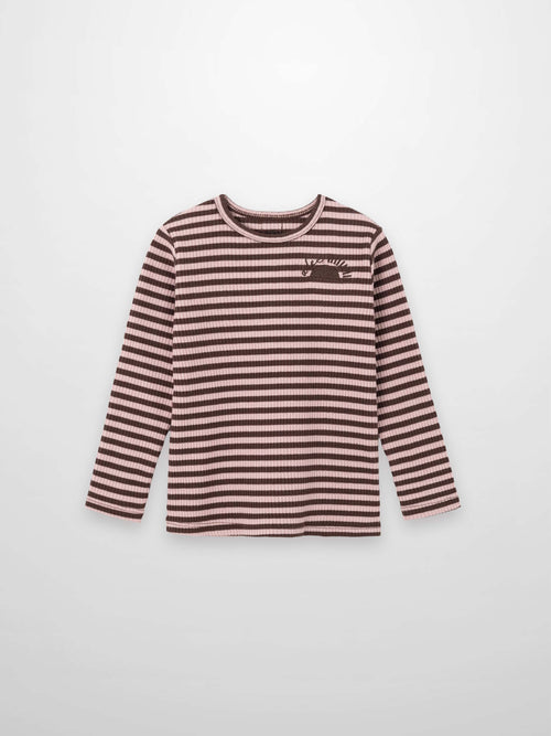 Striped crew-neck t-shirt for girls in brown and pink, Adee