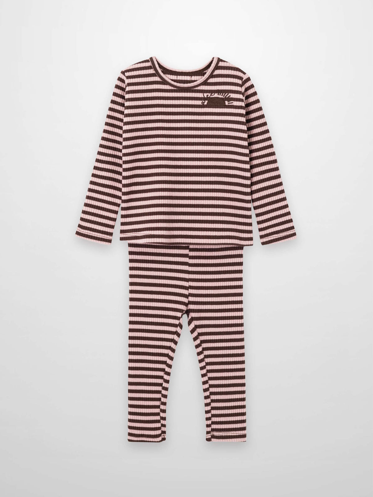 Adee two-piece striped leggings set for little girls in brown and pink with a long-sleeve top and matching leggings