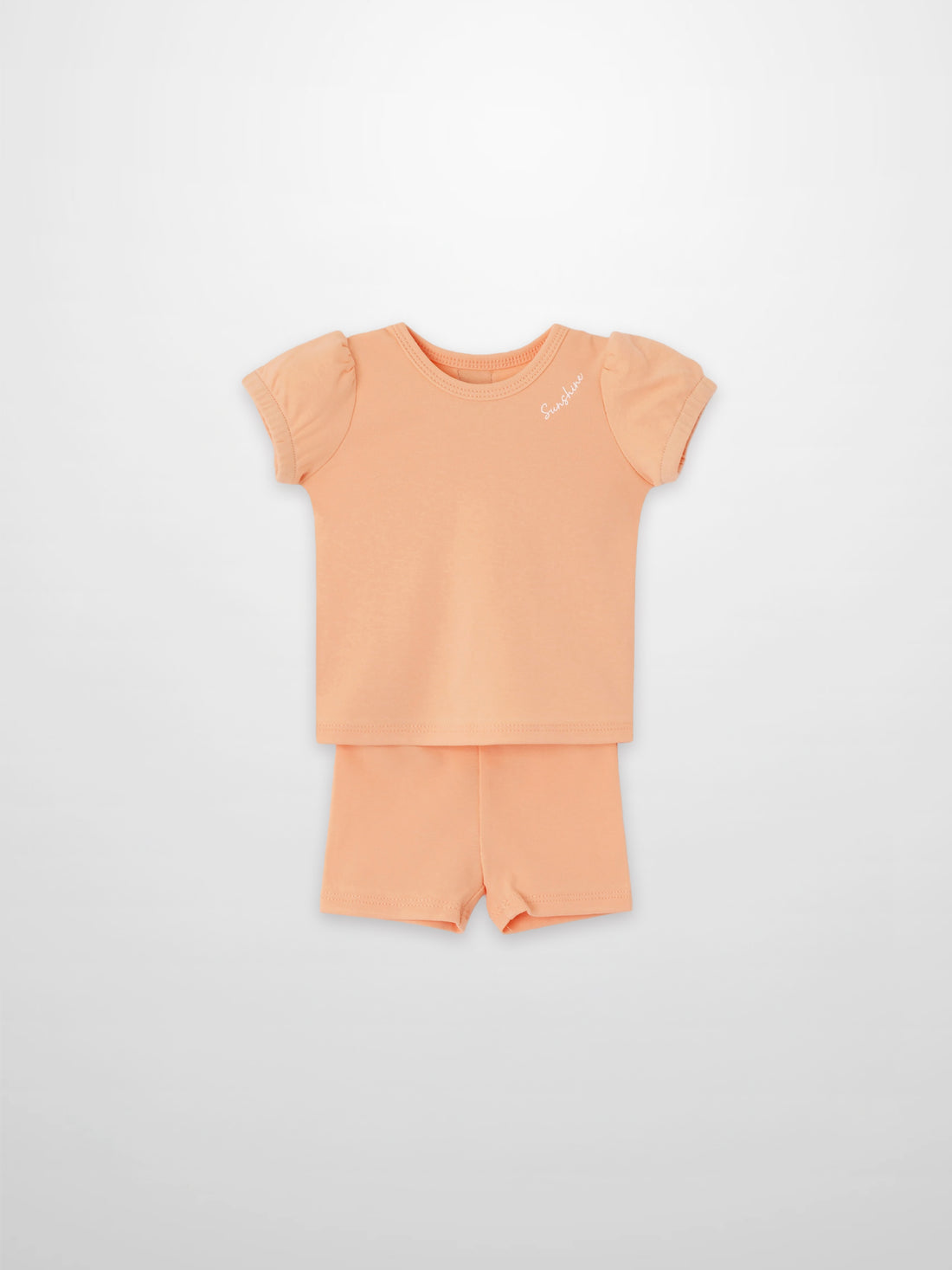 Short puff sleeve T-shirt and shorts set in peach for little girls