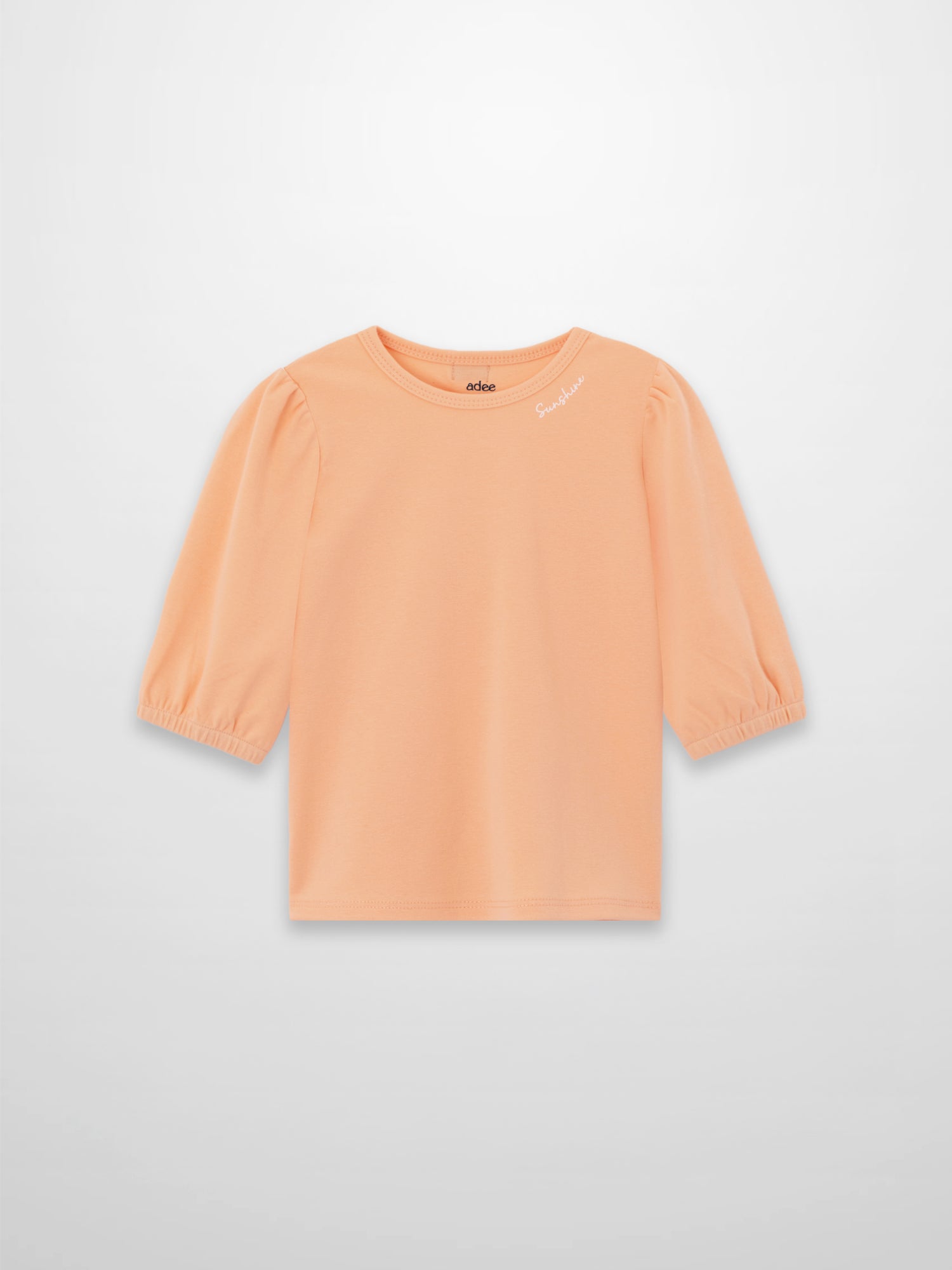 Peach 3/4 puff sleeve T-shirt for kids.
