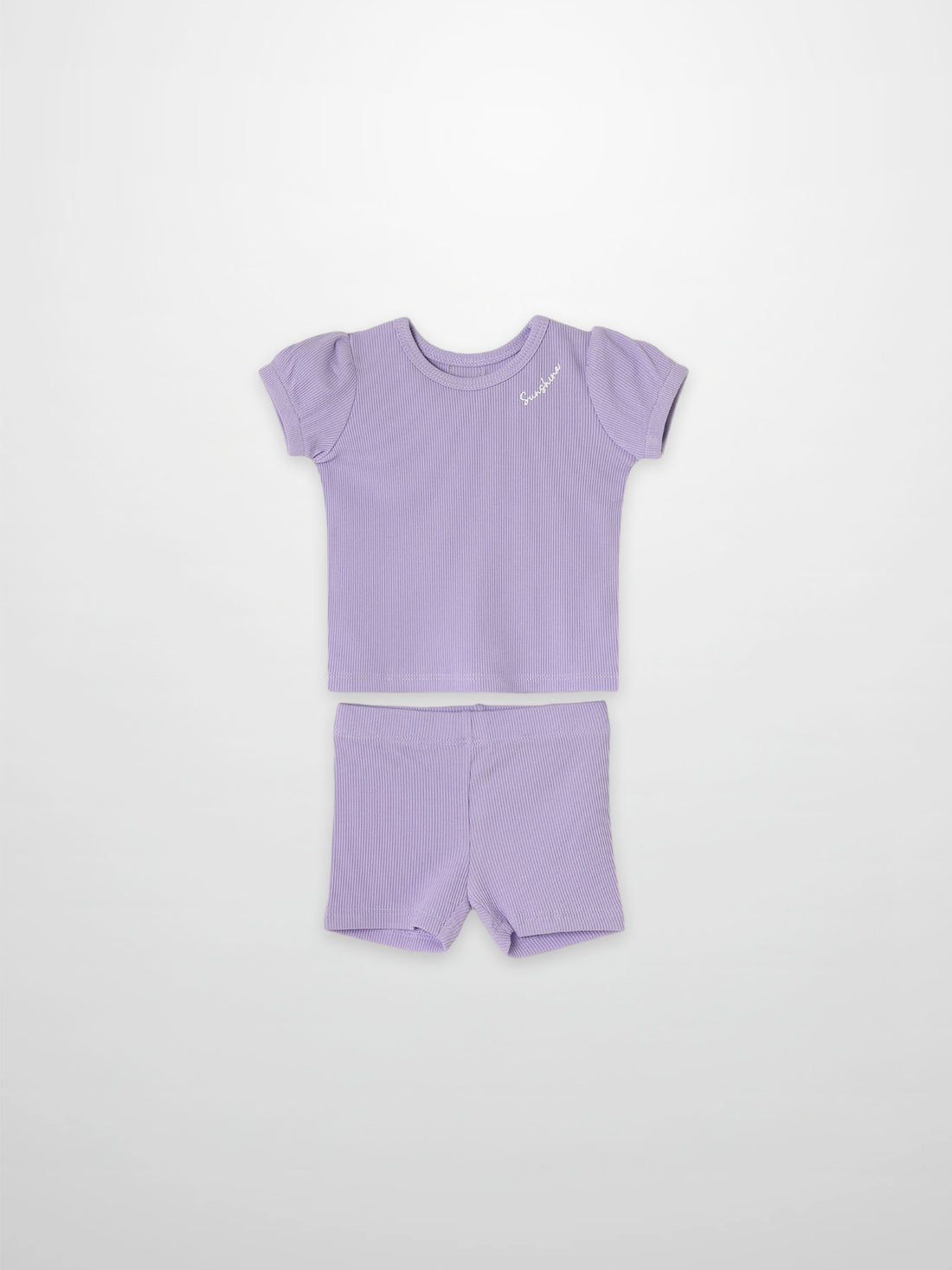 Ribbed Short Puff Sleeve T-shirt &amp; Shorts Set - Lavender