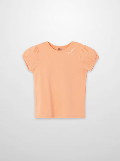 Adee Short Puff Sleeve T-shirt in peach for girls
