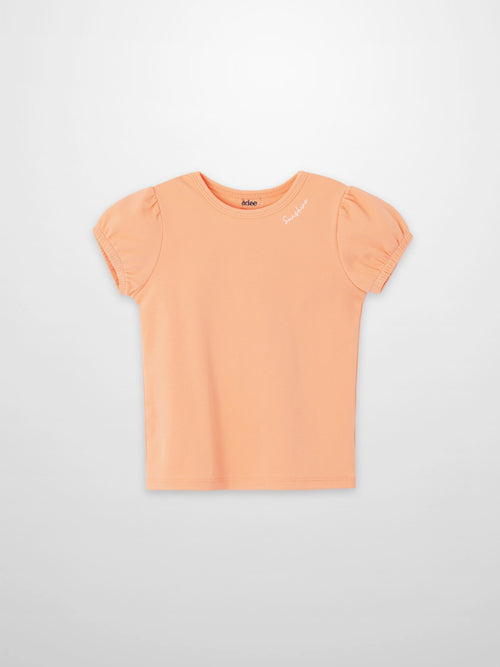 Adee Short Puff Sleeve T-shirt in peach for girls