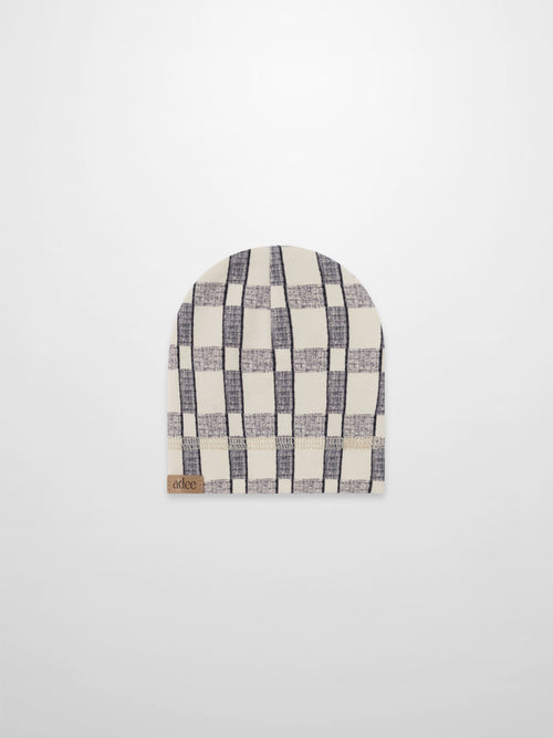 Adee baby boy beanie hat with checkered blue pattern