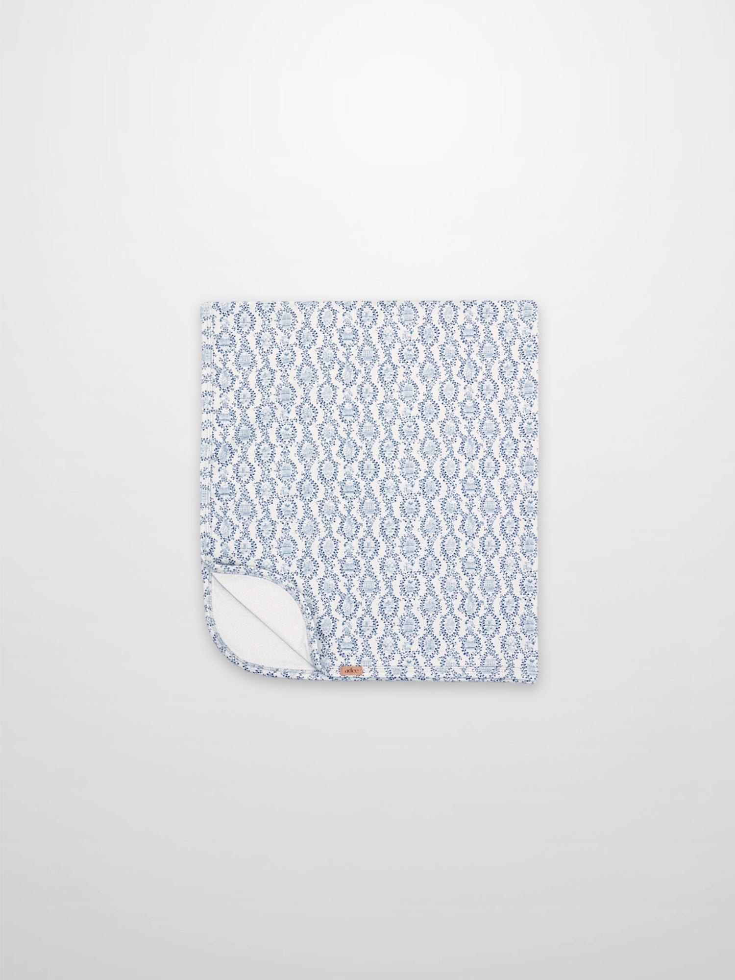 Blue Charm Blanket, Adee boys swaddle blanket with a dark blue vine pattern.