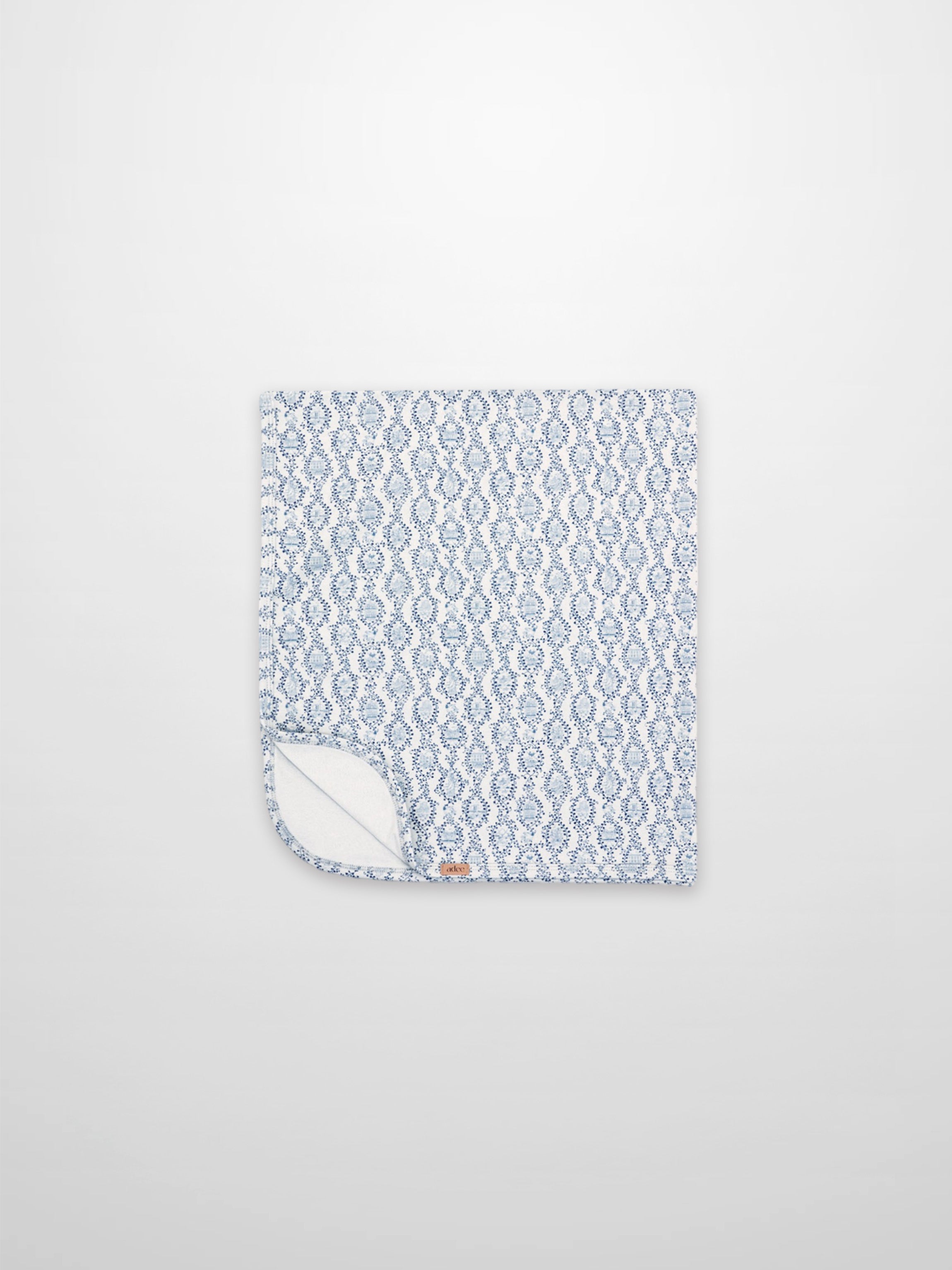 Blue Charm Blanket, Adee boys swaddle blanket with a dark blue vine pattern.