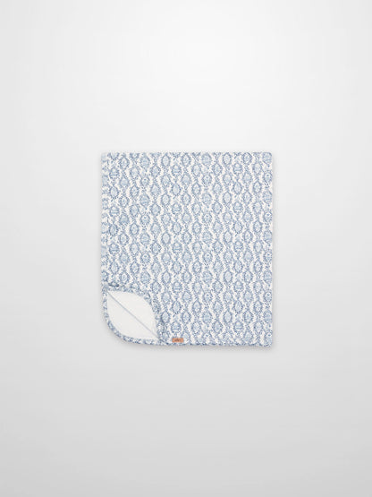 Blue Charm Blanket, Adee boys swaddle blanket with a dark blue vine pattern.