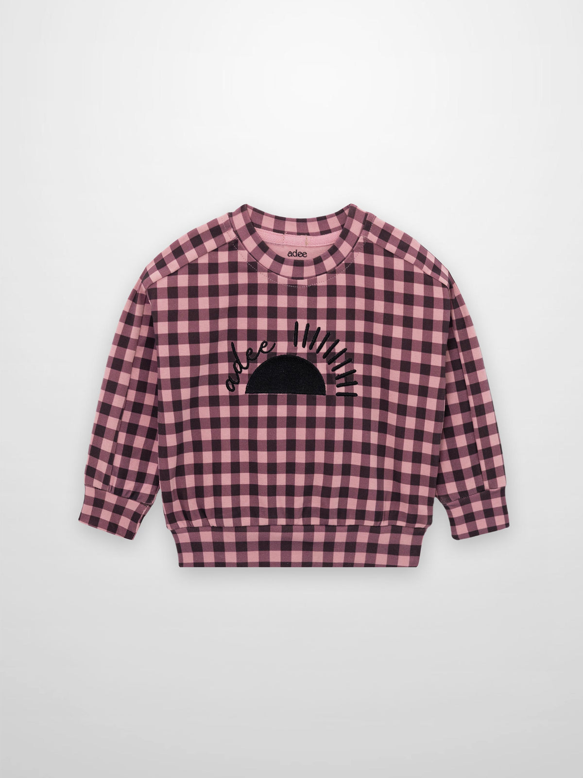 Adee girls burgundy gingham long-sleeve pajama top with sunburst graphic