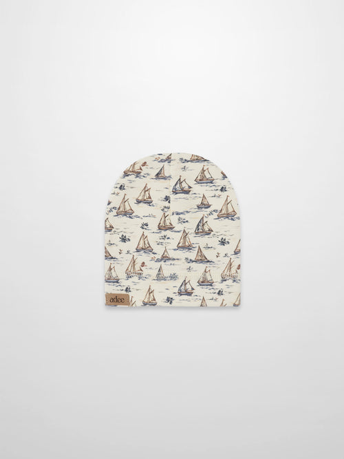 Adee baby beanie hat for boys with sailboat print