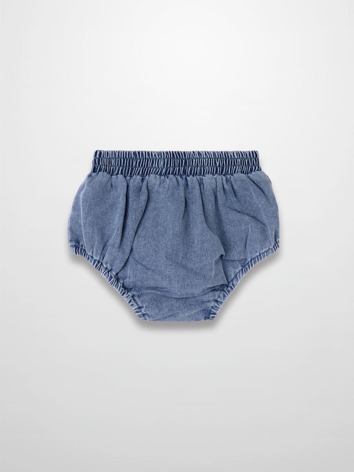 Paneled Bloomers - Blue Denim with elastic waistband and leg openings, unisex bottoms