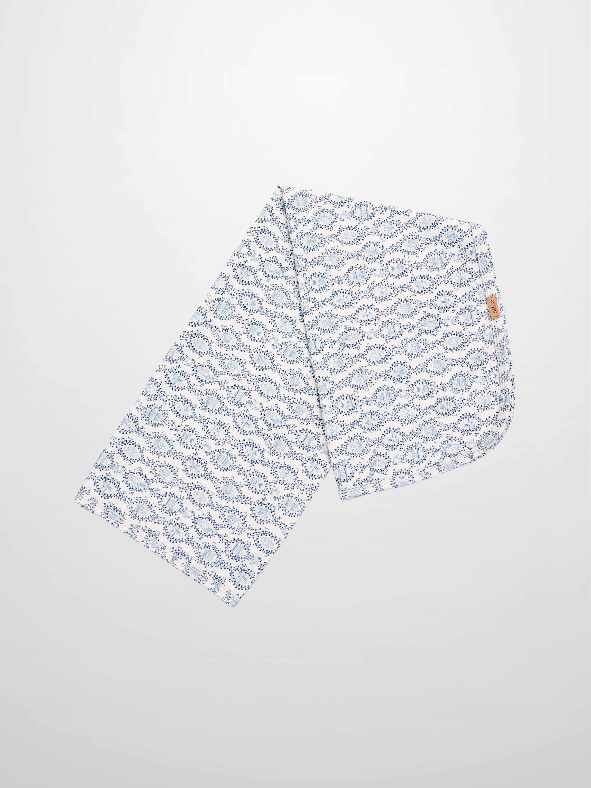 Blue Charm Blanket, Adee boys swaddle blanket with a dark blue vine pattern.