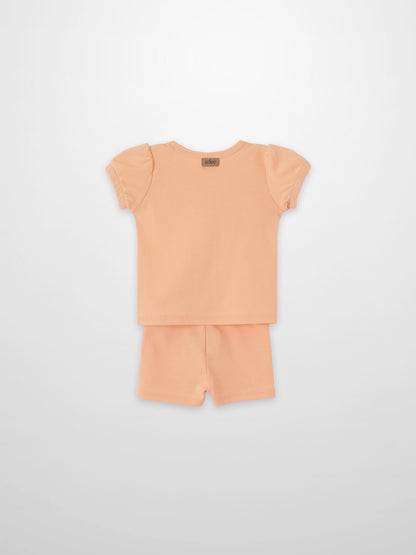 2-piece Short Puff Sleeve T-shirt &amp; Shorts Set in peach for little girls by Adee