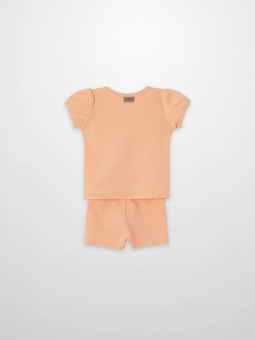 2-piece Short Puff Sleeve T-shirt &amp; Shorts Set in peach for little girls by Adee