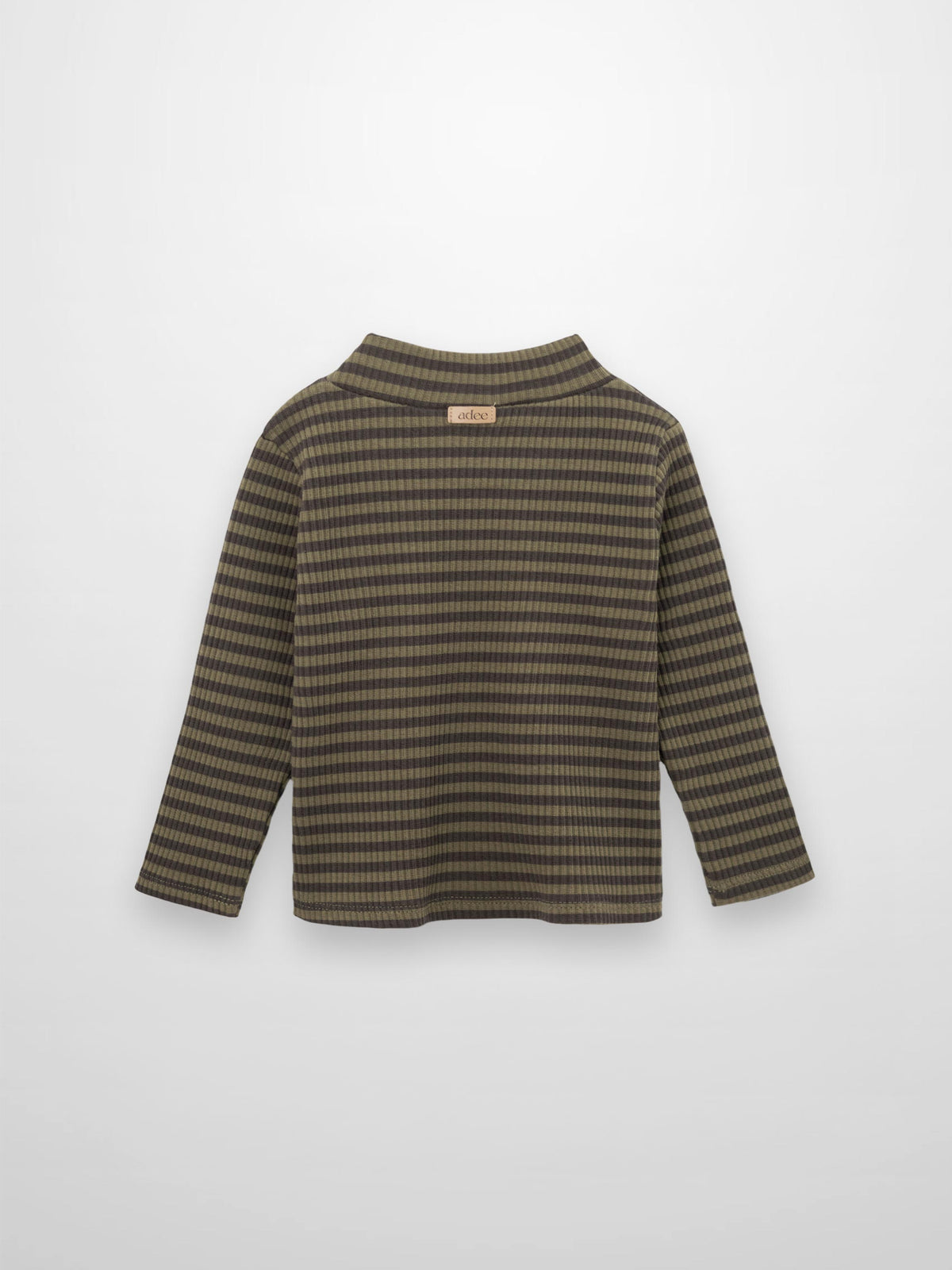 Adee striped mock-neck girls top in green and brown stripes