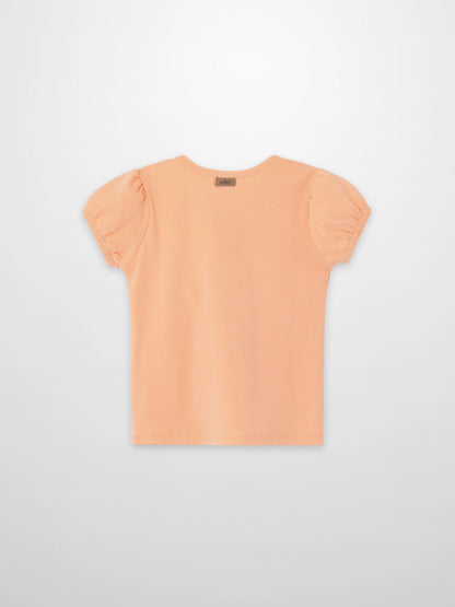 Short Puff Sleeve T-shirt for girls in peach color by Adee.