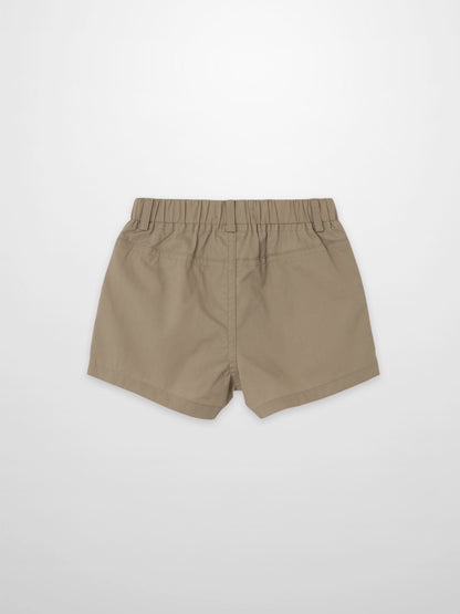 Tan cotton shorts for boys, dressy bottom with elastic waistband
