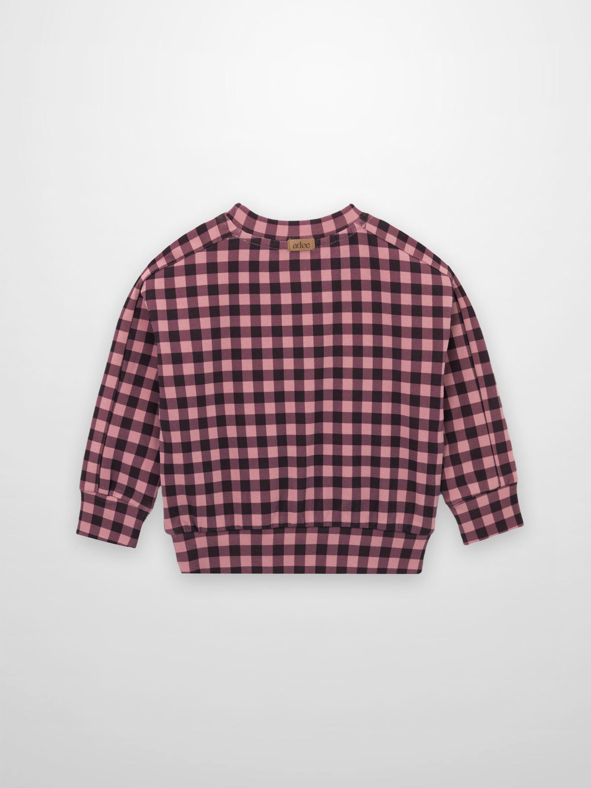 Gingham Pajamas - Burgundy girls pajama top by Adee, long-sleeve burgundy/black checkered pattern.
