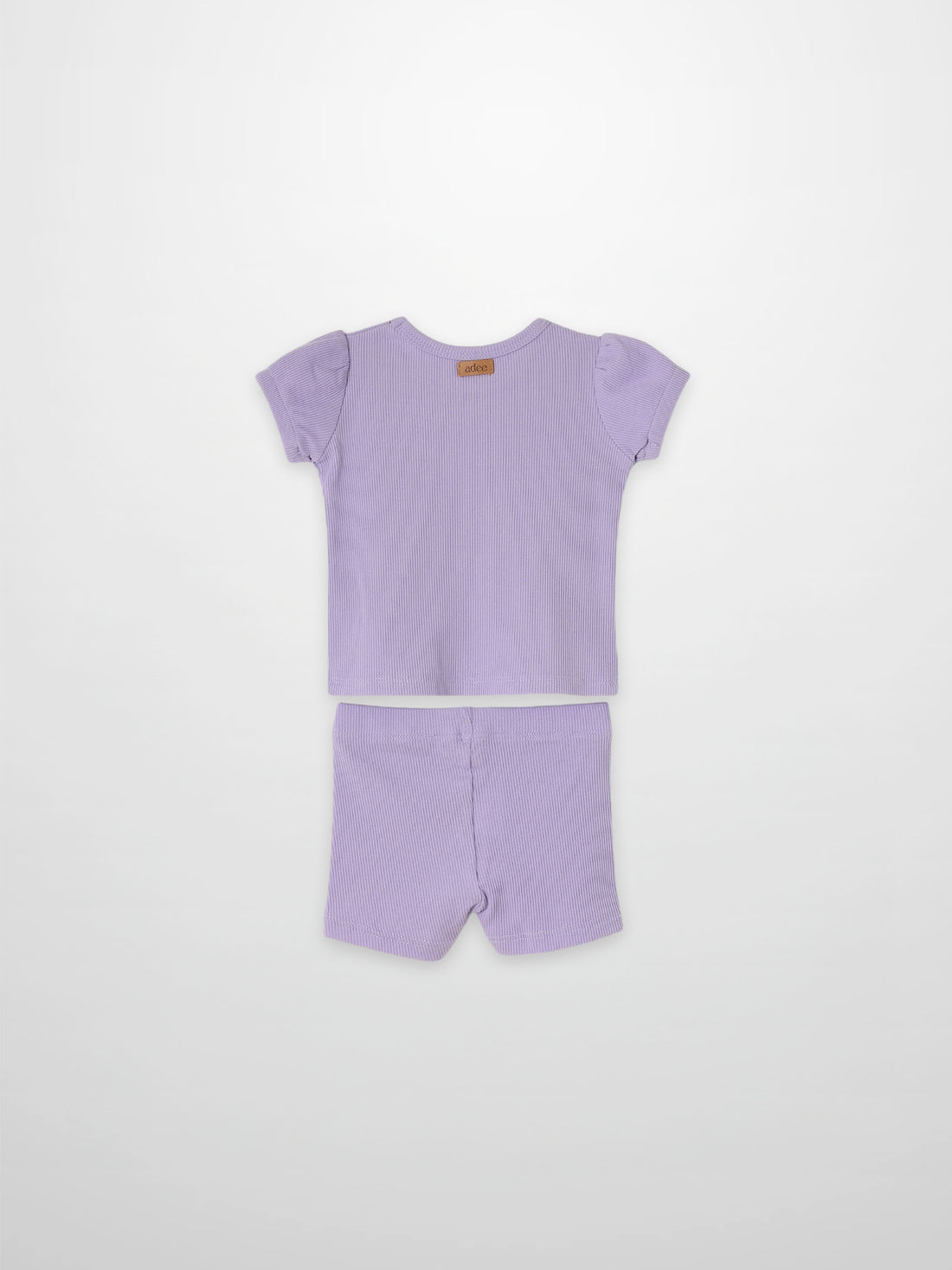 Ribbed Short Puff Sleeve T-shirt &amp; Shorts Set - Lavender