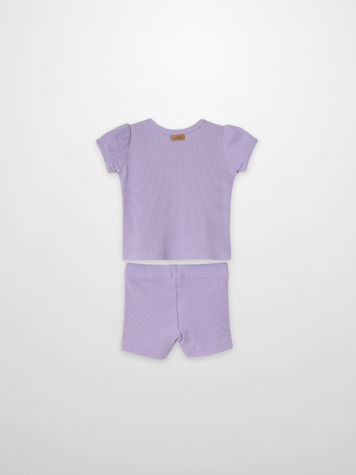 Ribbed short puff sleeve T-shirt &amp; shorts set in lavender by Adee for little girls (2-piece)