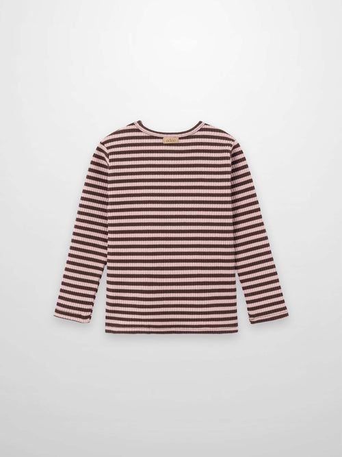 Striped crew neck T-shirt for girls in brown and pink by Adee