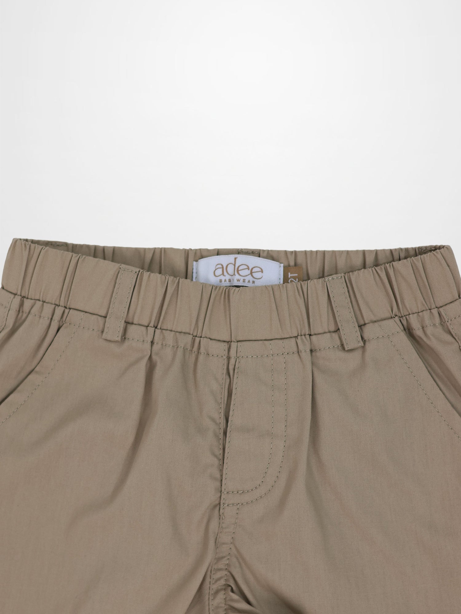 Tan cotton shorts for boys by Adee, dressy bottoms with elastic waistband