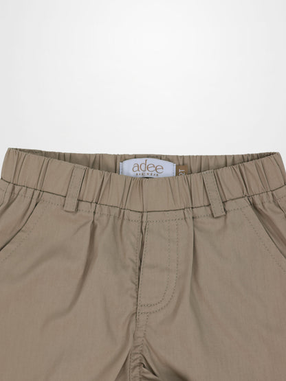 Tan cotton shorts for boys by Adee, dressy bottoms with elastic waistband