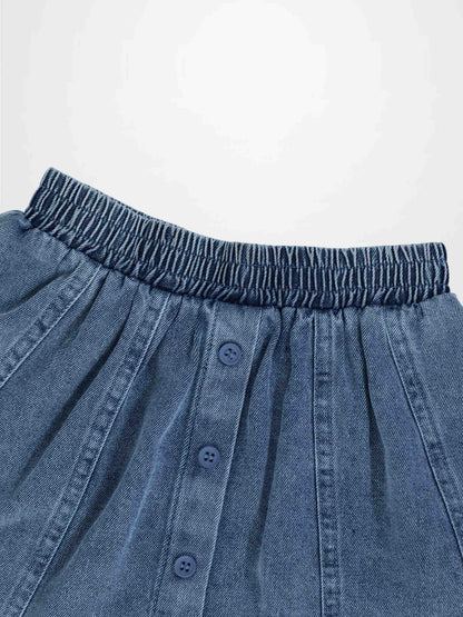 Paneled Skirt - Blue Denim for girls, denim fabric with elastic waistband and front button placket