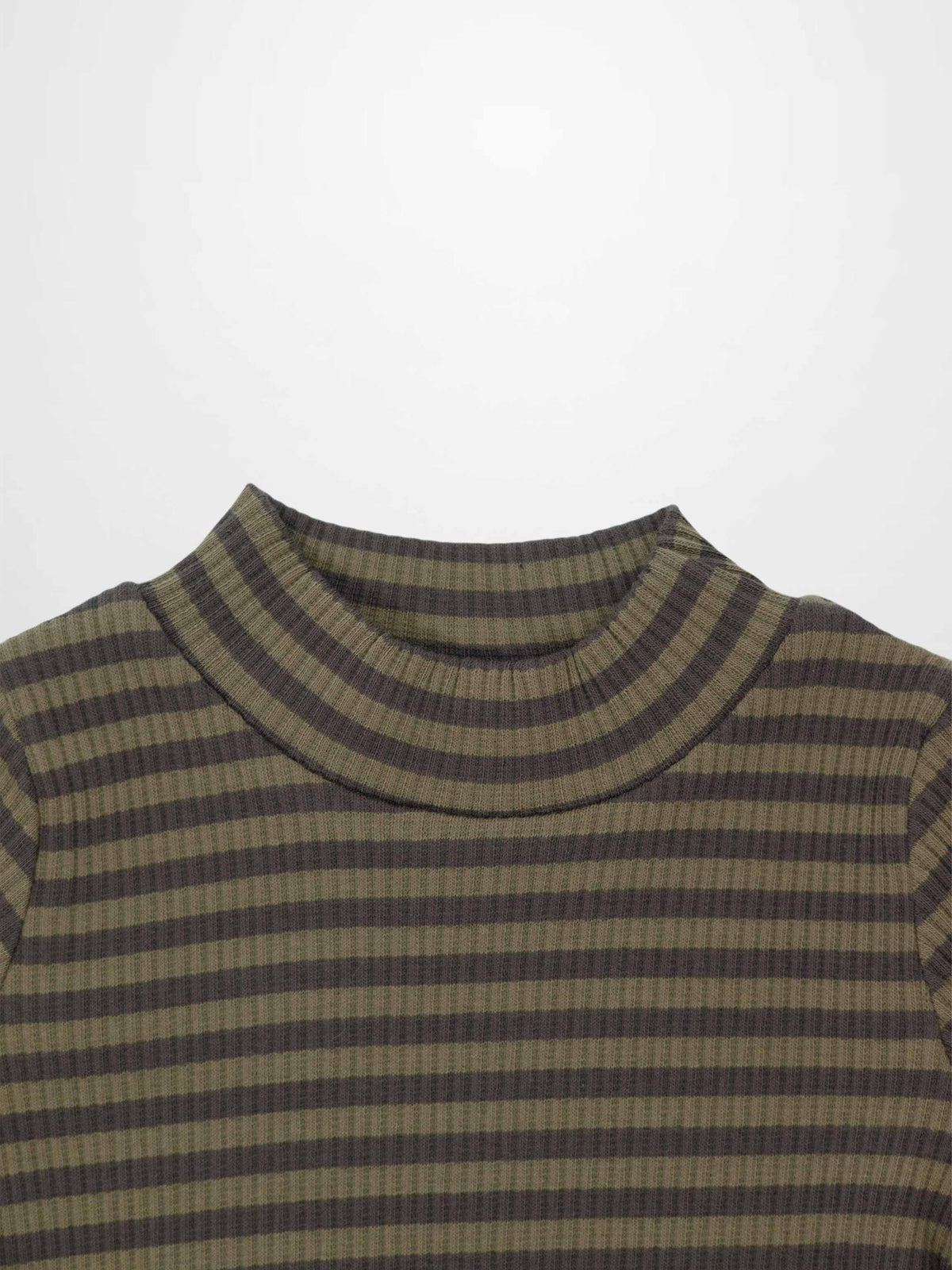 Striped mock neck T-shirt for girls, green olive stripes, Adee brand